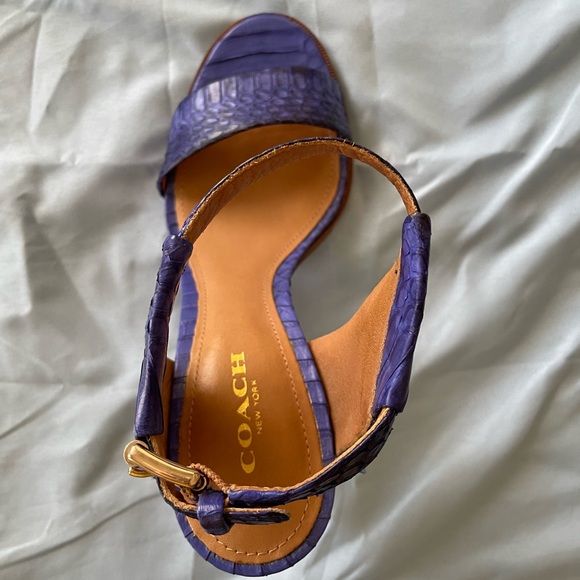 Coach Lexey Solid Snake skin embossed chunky heel sandals size 5.5 - Picture 7 of 12